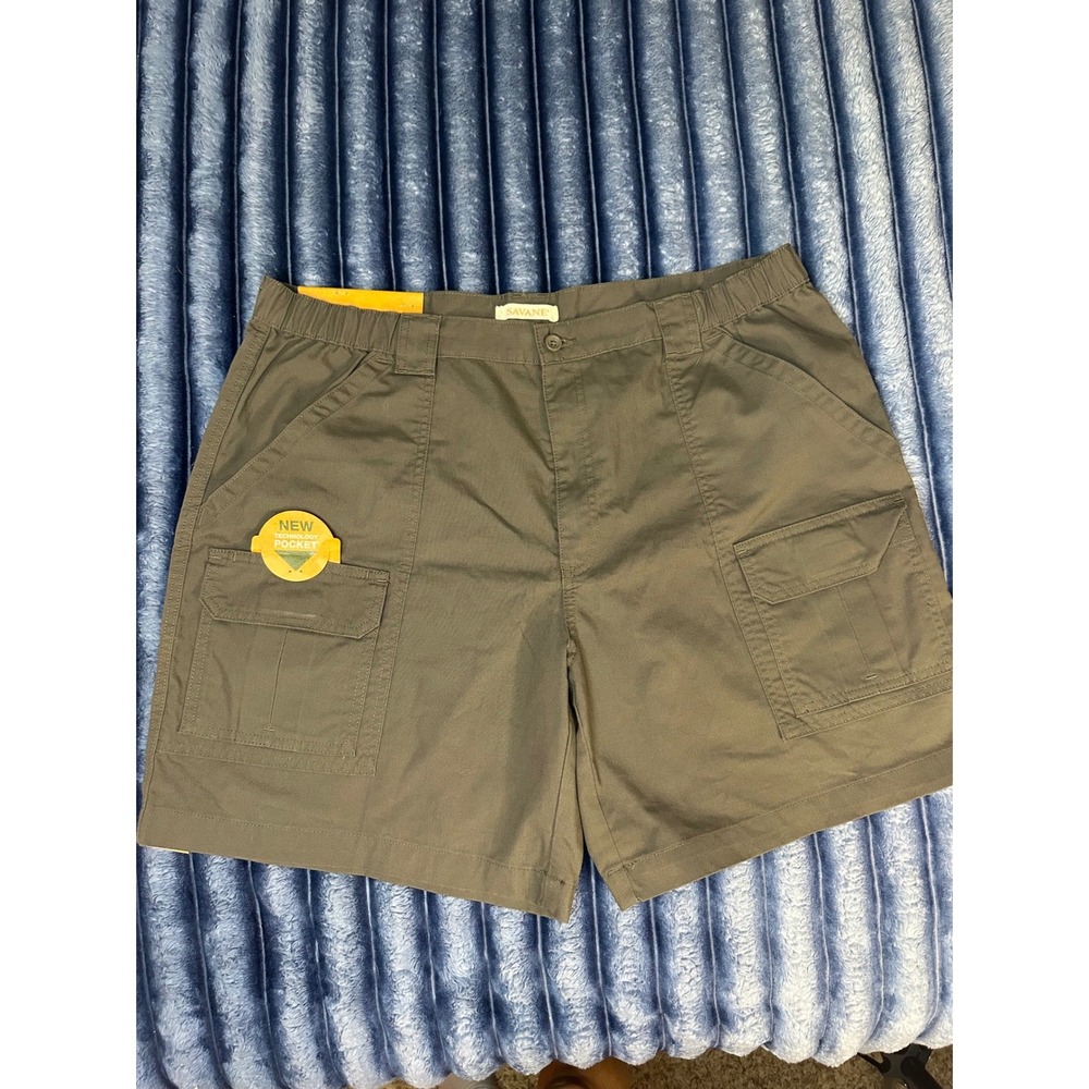 Savane Mens Hiking Shorts Olive Green Cargo Utility Tech Pocket Size 40 NWT